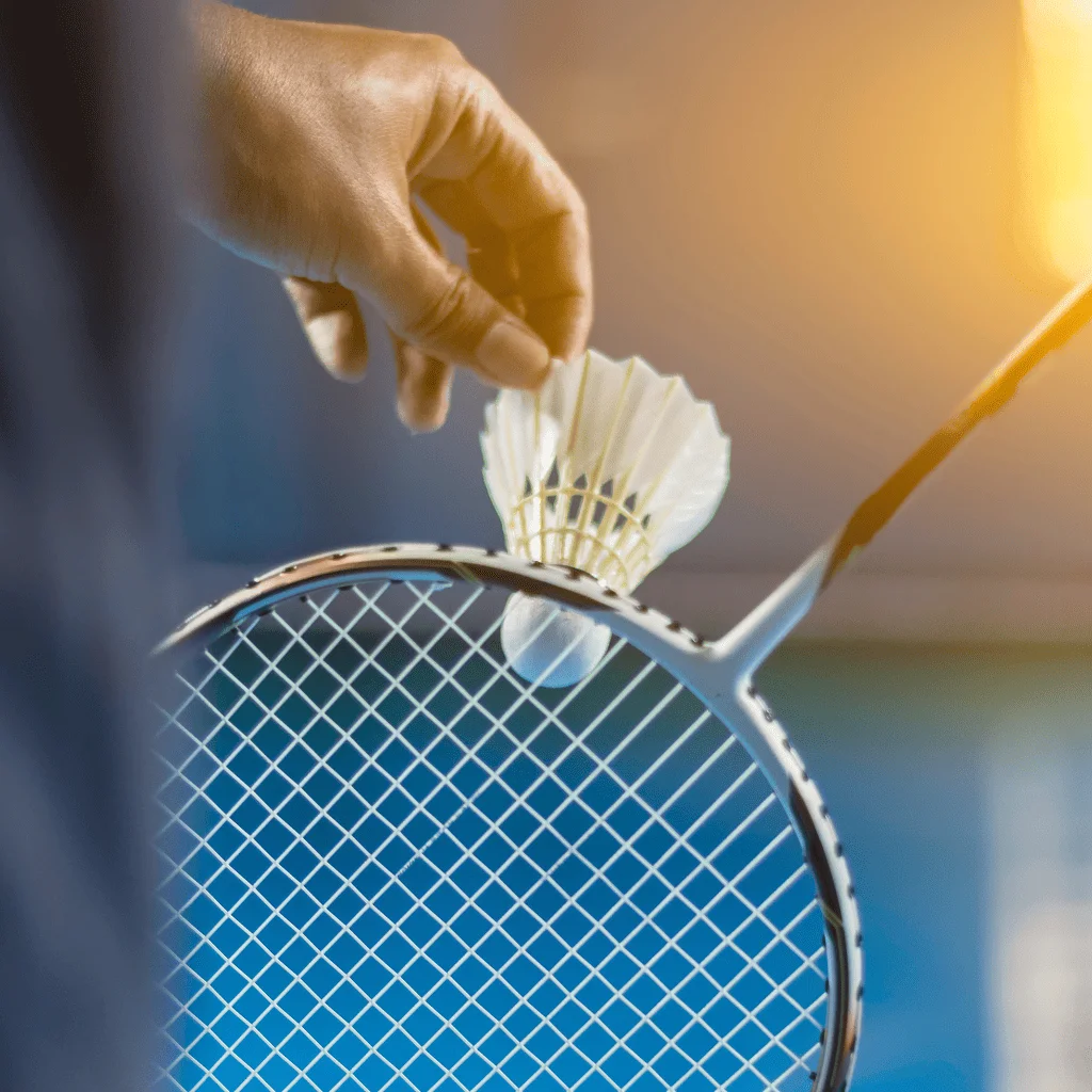 Badminton shutlecock being hit by player
